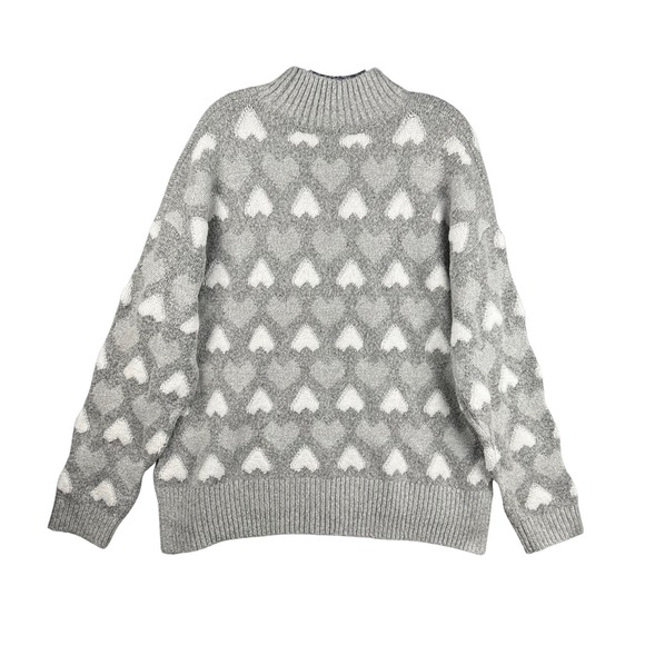 Gray Heart Pattern Knit Pullover Sweater Womens XL - Picture 2 of 5